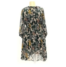 Collective Concepts Womens XL Green Floral Dress Sheer High Low Stretch Waist