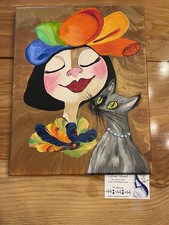 Original Artwork Animated Girl & Cat PearlCollar 11x14 Canvas