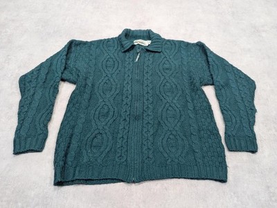 Aran Crafts Cardigan Mens M 100% Merino Wool Cable Knit Ireland Collar Preppy