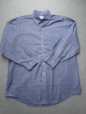 Brooks Brothers Dress Shirt Mens 16.5 32/33 Blue Check Madison Non Iron Supima
