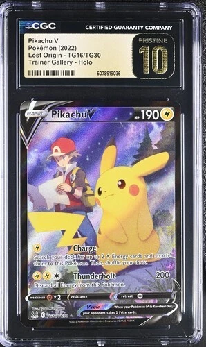 2022 POKEMON LOST ORIGIN TRAINER GALLERY #TG16/TG30 PIKACHU V CGC 10 PRISTINE