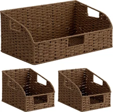 Paper Rope Pantry Storage Baskets, Wicker Baskets with Built-In Handles, Handwov