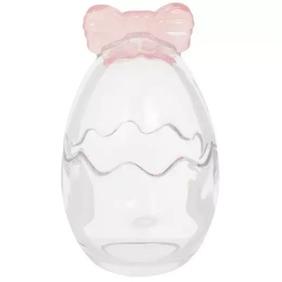New 5 oz. Glass Easter Egg Jar with Bow Lid Candy Dish 5.38'' Tall
