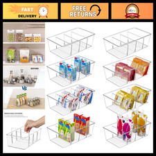 8 Pack Clear Plastic Food Storage Organizer Bins with 4 Compartments - Kitchen S