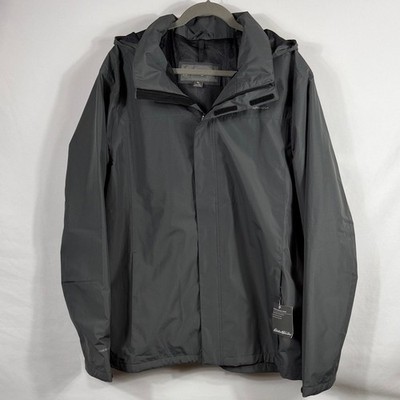 Eddie Bauer Men's Charcoal RainFoil Packable Jacket. Size TXL. Hooded. Rain Coat