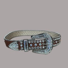 Women's Coffee Brown Leather Rhinestone Studded Belt Size Medium