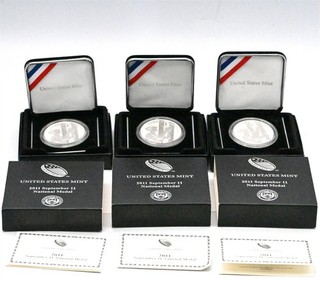 THREE 2011 COMMEM 9/11 NATIONAL US MINT WEST POINT PROOF MEDAL 1OZ FINE SILVER
