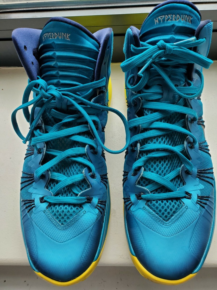 Nike Hyperdunk Lunarlon Blue Aqua Yellow Shoes Mens Size 12