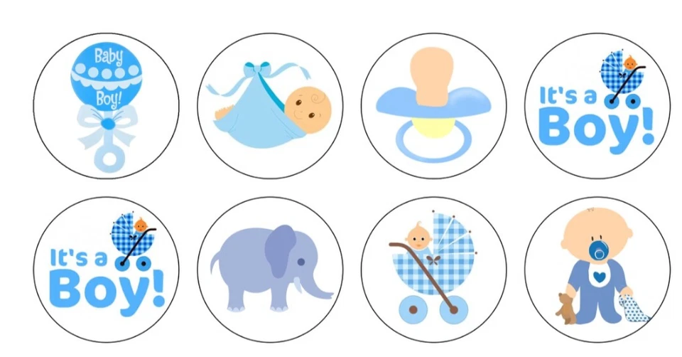 Cake Toppers 24 PRE-CUT Baby BOY Shower Edible Wafer Paper Round Decorations - Image 3 of 4