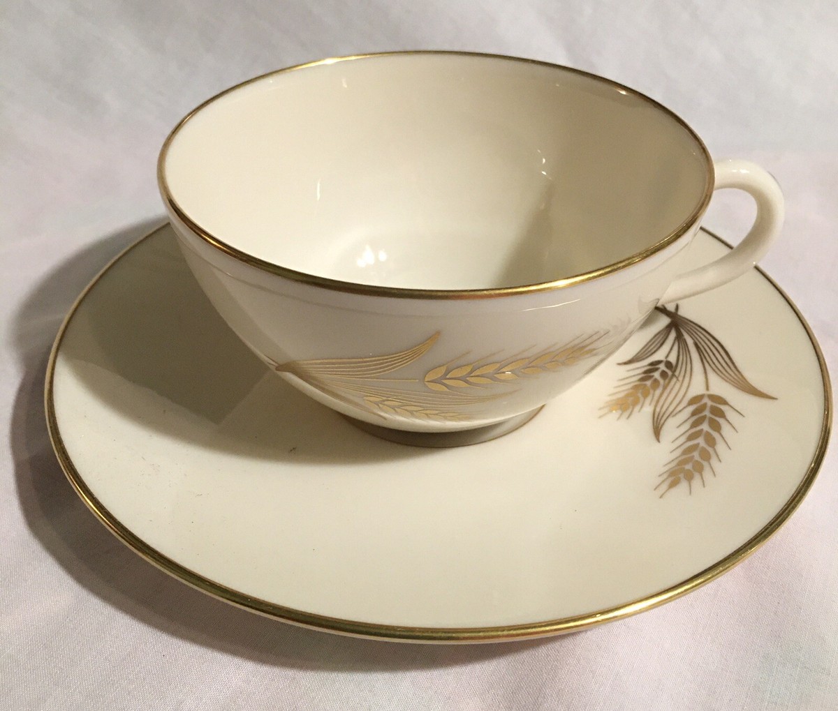 Lenox Wheat Cup and Saucer R-442 Gold Trim Vintage USA Priced Each