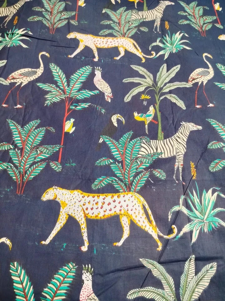 Tela artesanal de vestido floral 100 % algodón con estampado de bloques de mano indio para mujer 5 yardas Foto 3 de 4