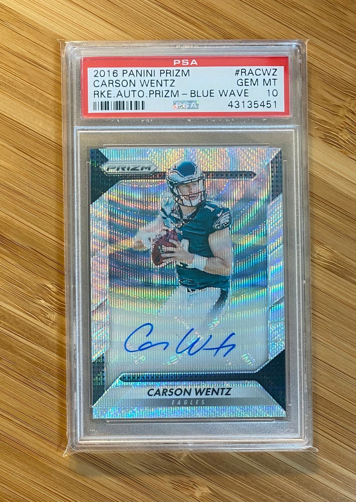 2016 Panini Blue Wave Prizm Carson Wentz RC Rookie AUTO # 62/149 PSA 10 GEM MINT
