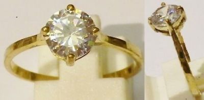 Vintage Schmuck Ring Solitär Kristall geschliffen vergoldet Feingold Nodier Gr.59 * 4469