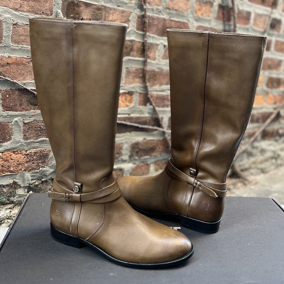 NEW Size Womens Frye Melissa Belted Tall Leather Riding Boot Dark Taupe