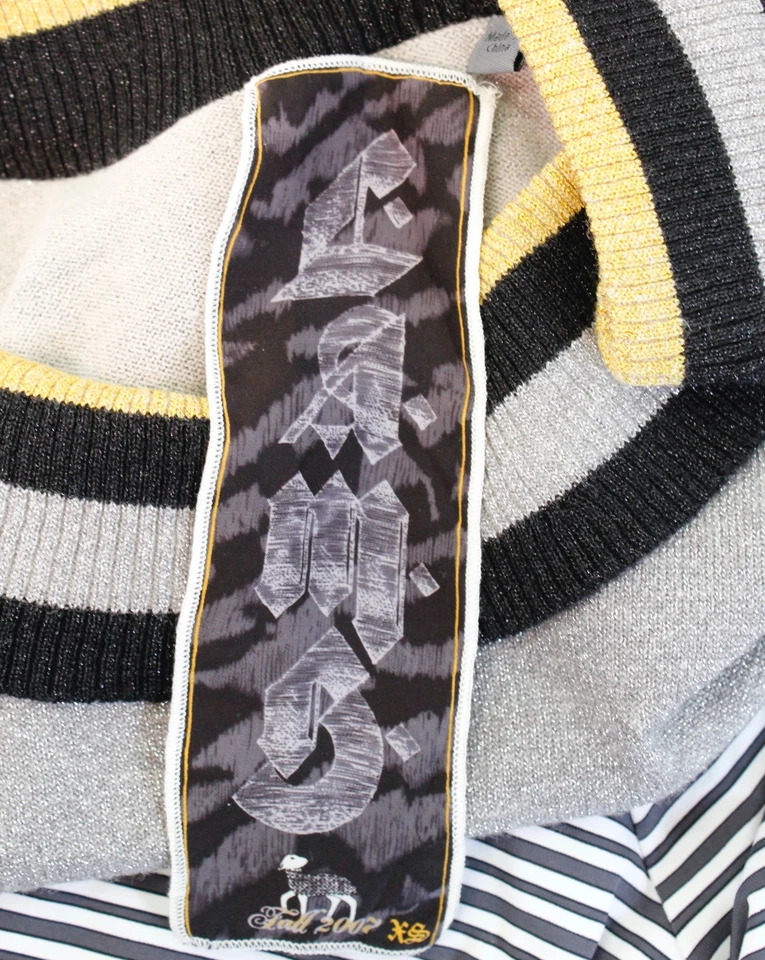 L.A.M.B. Vestido LAMB Gwen Stefani Otoño 2007 Y2K Tejido Metálico a Rayas Talla XS Foto 3 de 4