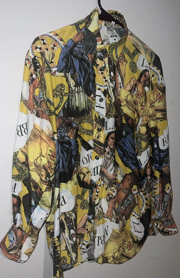 MOSCHINO JEANS VTG Men’s Size Medium Western Themed Print Button Down Shirt - Image 2 of 4
