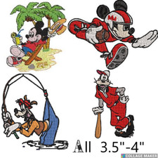 Disney Iron on Patches - Goofy Fishing Baseball, Mickey Football, Mickey Beach