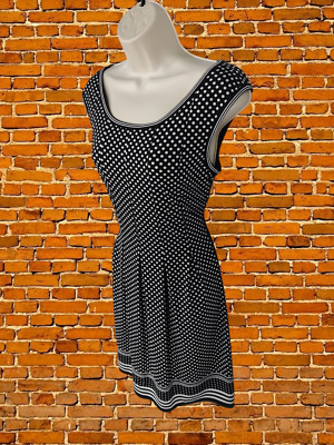 MAX STUDIO SCHWARZES KLEID MEDIUM DAMEN ÄRMELLOS GEPUNKTET PLISSEE STRETCH SKATER