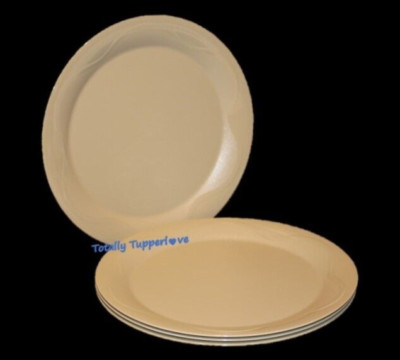 4 Tupperware Plates 11'' Round Open House Hazelnut Beige Vintage NEW