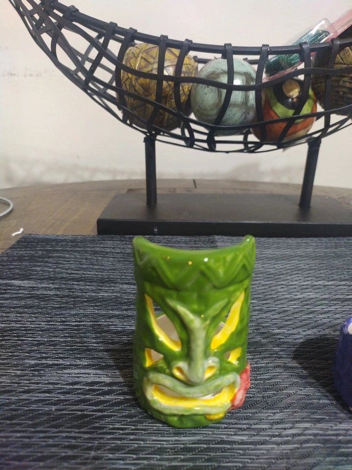 Yankee Candle Tiki Bar Portavelas Verde Púrpura Juego de 2 piezas Polinesio Hawaiano Foto 3 de 3