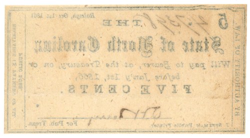 1861 Stato della Carolina del Nord, Raleigh, NC banconota 5c n.47398 CR48 (59499) - Foto 2 di 2