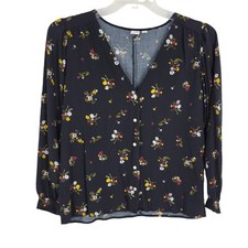 Y2K VTG Black Floral Button Up Blouse Large witchy boho fairy grunge whimsigoth