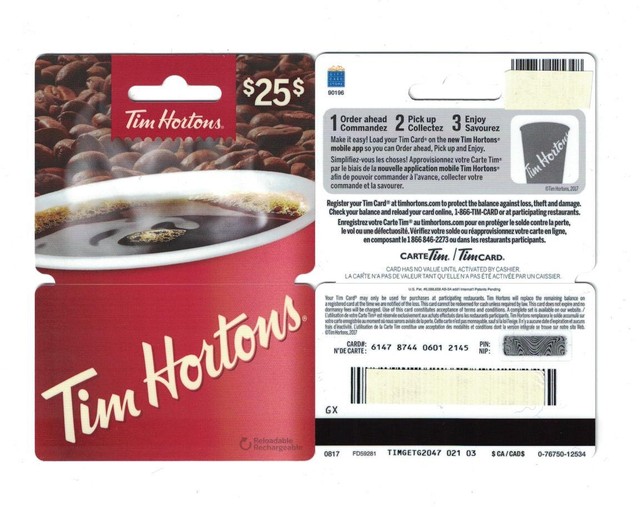 Tim Hortons 2017 Canadian 25. Hanger Red Coffee Cup Gift Card FD59281 NO VALUE eBay