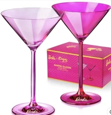 Barbie X Dragon Glassware 2 Martini Pink & Magenta Crystal Stemmed NIB 7.5 