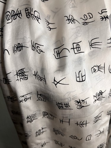 Vintage 100% Silk Scarf with Chinese Calligraphy Characters, Silk Shoulder Wrap - Picture 2 of 6