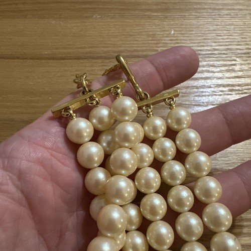 Vintage Yves Saint Laurent YSL Faux Pearl Rhinestone Gold Tone Necklace 18” - Picture 8 of 10