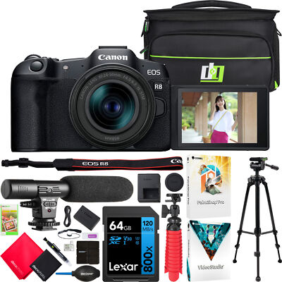 Canon EOS R8 Full Frame Mirrorless Camera + RF 24-50mm IS STM Lens Kit Bundle