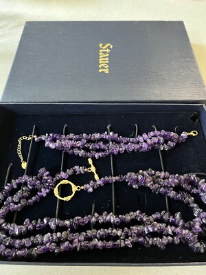 Stauer Porpora Amethyst Halskette & Armband lila und gold NEU