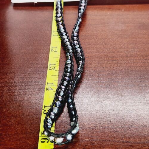 Black Leather Genuine Freshwater Peacock Pearl Wrap Bracelet 32" - Picture 5 of 5