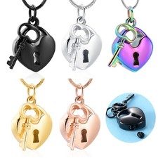 Heart Locket W/ Key Urn Pendant Cremation Jewelry for Ashes Memory Necklace Gift