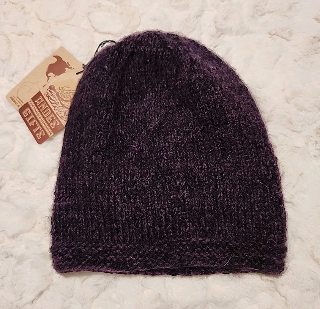 Andes Gifts knitted purple Beanie Hat Alpaca Acrylic Fair Tr