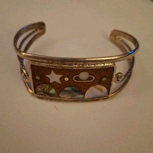 Bracelet Manchette Vintage En Alpaga Argenté Avec Nacre - Style Rétro Mexico - Occasion à Prix Doux