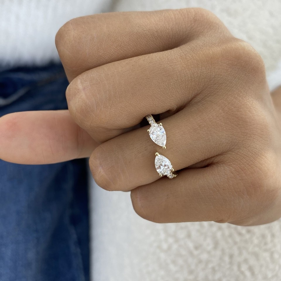 1.2ct F/VS2 Pear Cut Lab Created Diamond Yellow Gold Half Eternity Ring ...