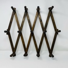 Vintage Farmhouse Wood Accordion Wall Hanger 13 Peg Expandable Hat Coat Mug Rack