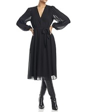Womens Pintuck V-Neck MIDI Dress