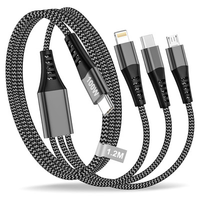 USB C Auf Multi Ladekabel 1.2M，100W 3 in 1 Ladekabel Universal Typ C Kabel Schne