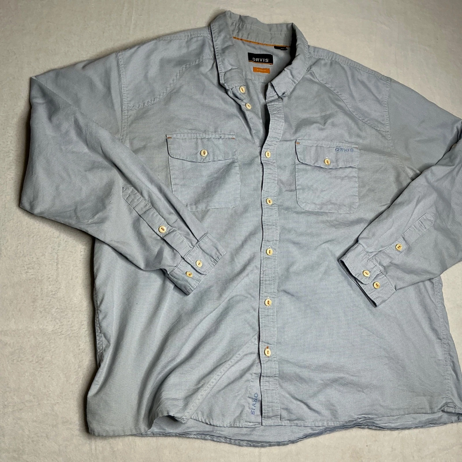 Orvis Men's XXL Long Sleeve Button Down Shirt Blue Stripe Active Fit Cotton