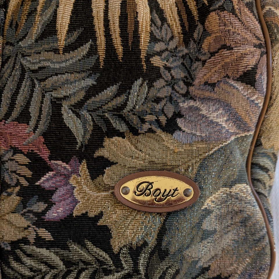 BOYT De Colección Tapiz Hojas Florales Cuero Equipaje de Mano Bolsa de Viaje Cremalleras Foto 2 de 4