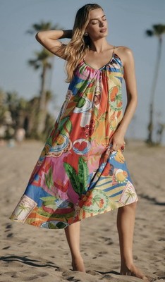 NEW NWT $220 FARM RIO SUMMER PICNIC DRESS SZ MEDIUM POCKETS SLEEVELESS