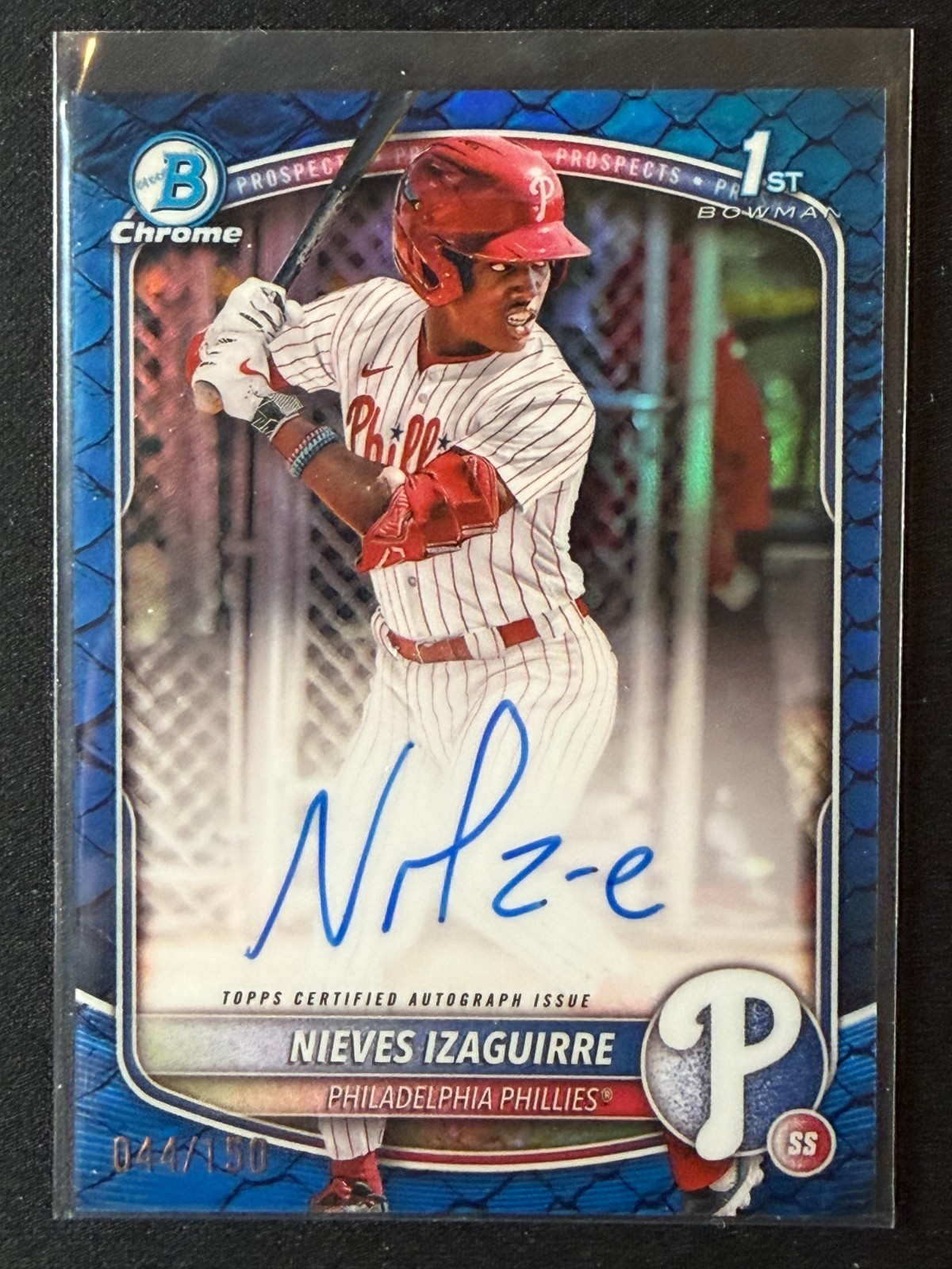 2025 Bowman Chrome 1st Nieves Izaguirre Blue Reptilian Refractor Auto /150