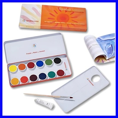 Opaque Color Box - Set of 12 paints, Includes Opaque White Paint Tube, Brush,...