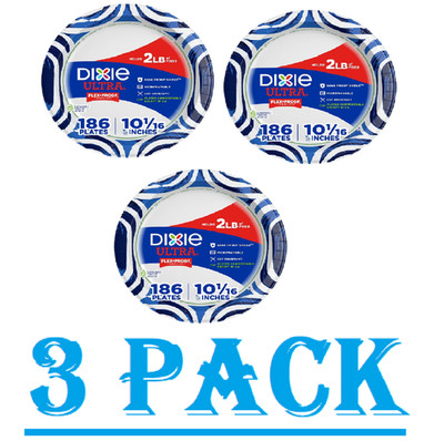 3 Pack Dixie Ultra Paper Plates 10'' Heavy Duty 186 Count Disposable Dinner