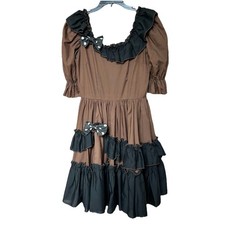 VTG Call it Fancy Square Dance Dress 10 Full Skirt Tiered Rockabilly Brown Blk