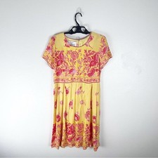 SARAH ELIZABETH Yellow Floral Short Sleeves Hidden Back Zipper Pleated Dress 6