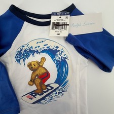 Ralph Lauren Baby Boys Bear Surfing Wave Rash Guard Long Sleeve 6M UPF 50 