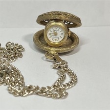 Dragon Full Hunter Pocket Watch Gold Toned White Arabic Dial Chain